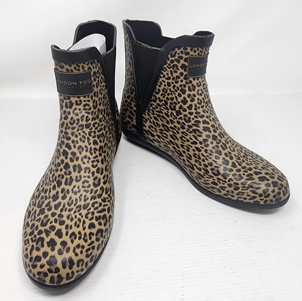 London Fog Women's Leopard Print Rain Boots New Size 8 Animal Print Fall Boots‎